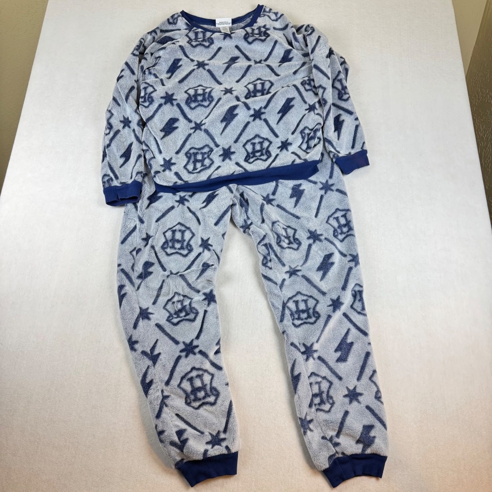 Harry Potter Wizarding World Fleece Pajama Set Blue Hogwarts Crest Large Womens
